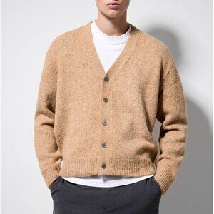 Light brown touch of wool ribbed fluffy soft cardigan made in Korea NWT